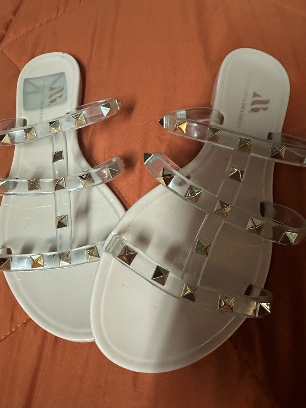 Clear Studded Blush Pink Slide Sandals by